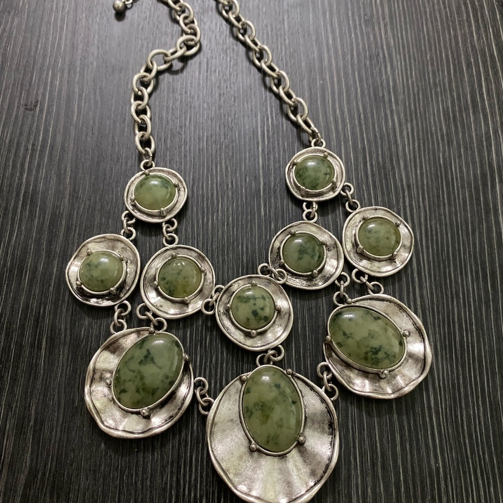 Green Stone Statement Bib Necklace